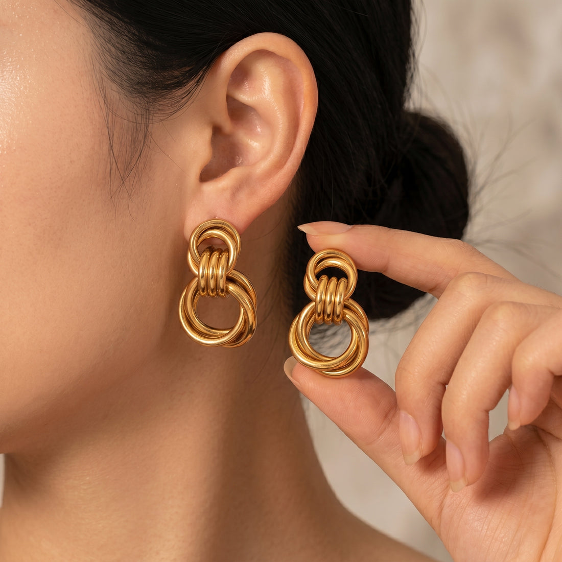 Gold Twisted Knot Drop Earrings – Retro Geometric