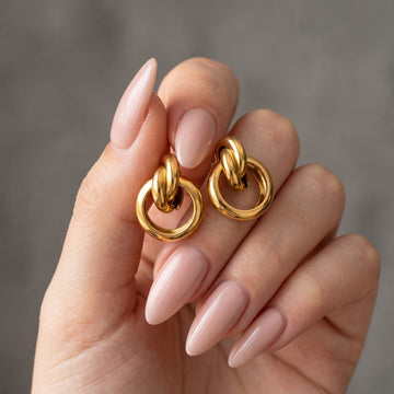 Double Ring Drop Stud Earrings