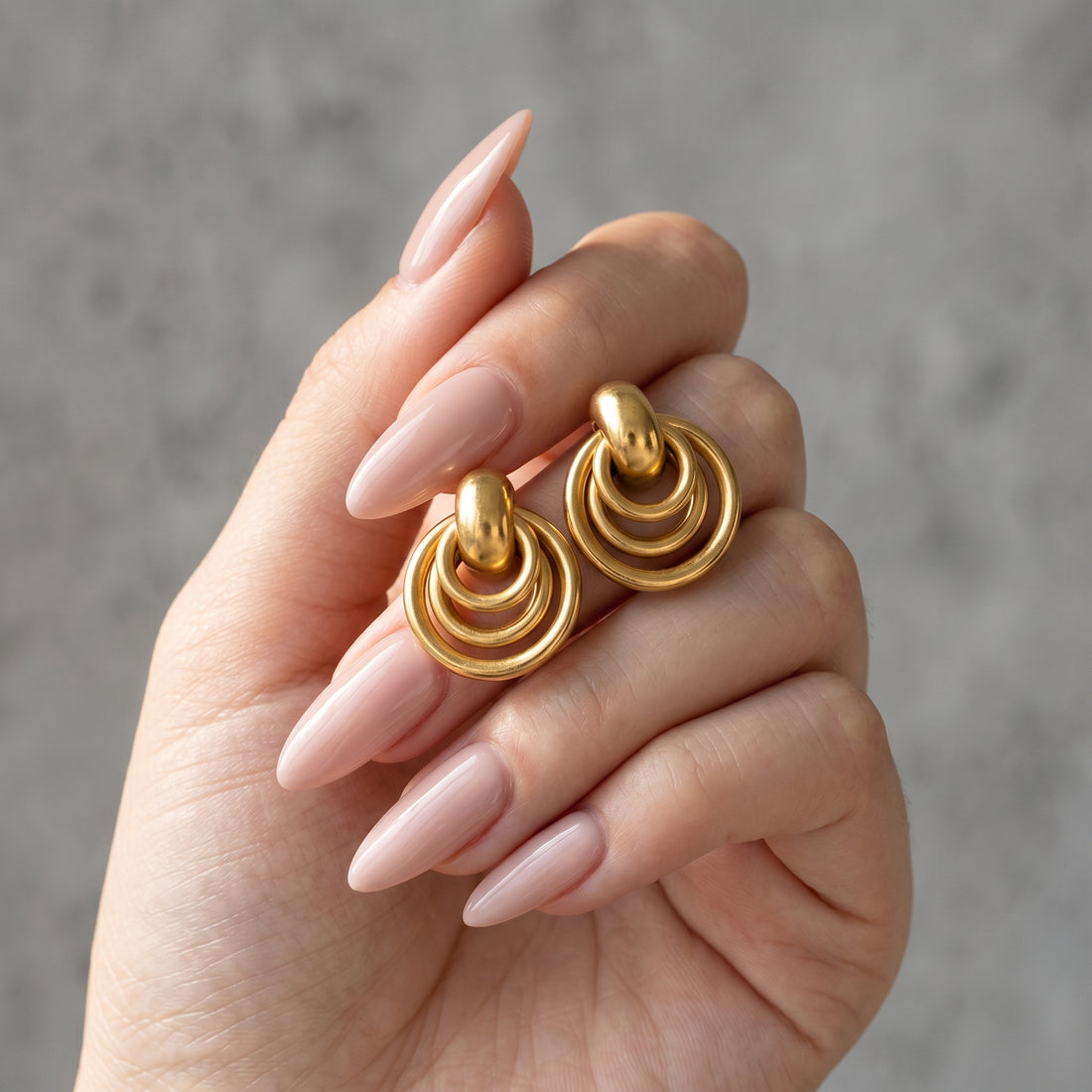 Gold Triple Ring Drop Earrings – Concentric Circle