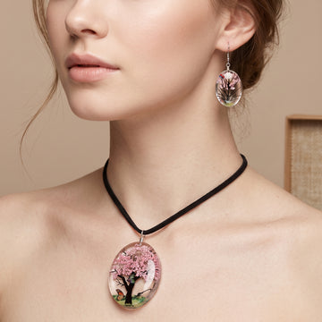 Real Pressed Flower Tree of Life Necklace & Earring Set