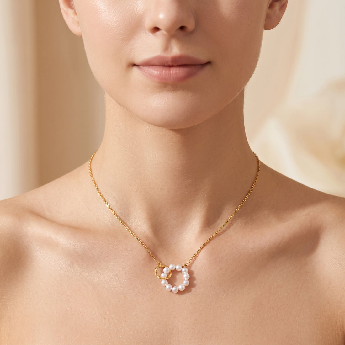 Gold Double Circle Pearl Necklace – 18K Gold Plated Stainless Steel