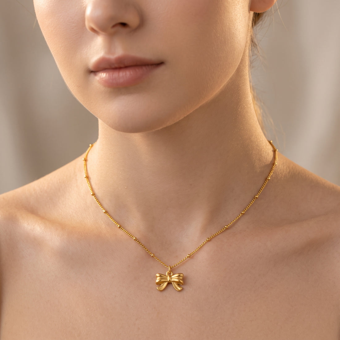 Gold Bow Pendant Necklace – 18K Gold Plated Stainless Steel