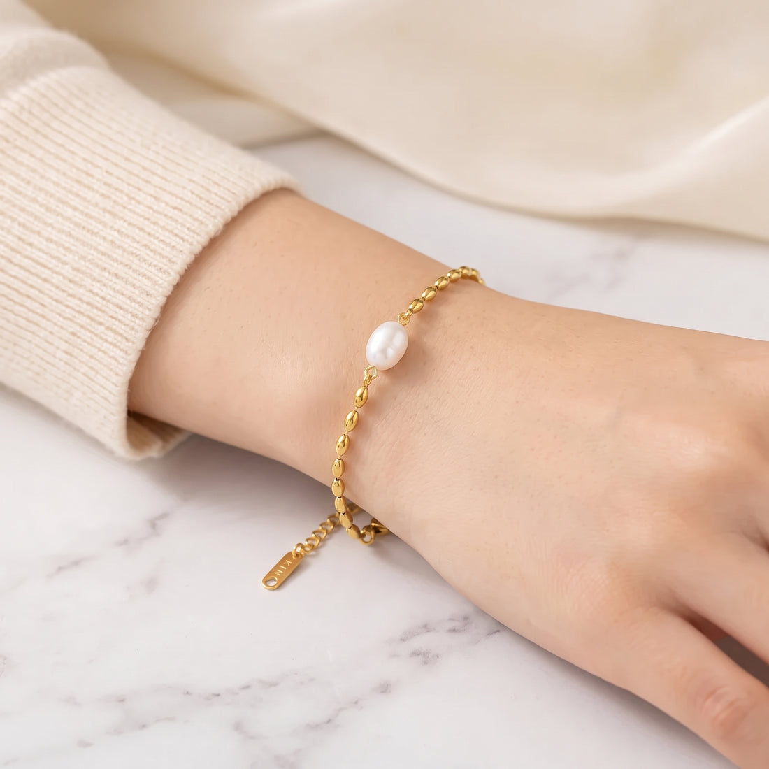 Gold Pearl Bead Chain Bracelet – 18K Gold Plated Stainless Steel