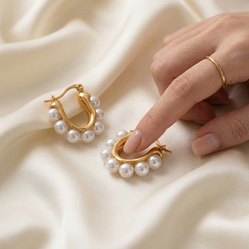 Gold Pearl Hoop Earrings | Huggie Hoops